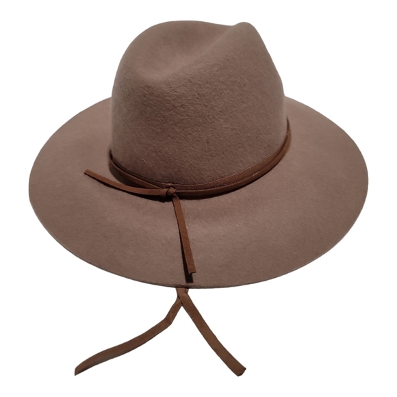 Hinge Wool Wide Brim Floppy Fedora Hat in Tan Bow Trim - Picture 4 of 6